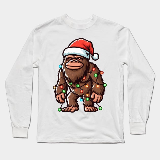 Bigfoot Santa Christmas Tree Lights Long Sleeve T-Shirt by Etopix